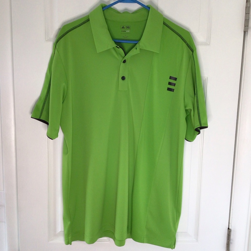 Men’s ADIDAS Climalite Neon Lime Green Short Sleeve Golf Polo Shirt Large Lg L